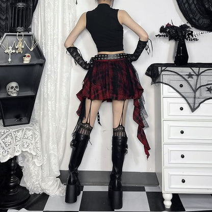 Plaid mesh irregular zip-up A line mini skirt  | Festival Outfits Women