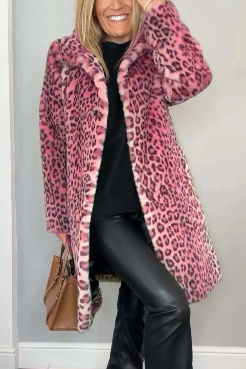 Prenda de abrigo informal con cuello vuelto y diseño de patchwork de leopardo (5 colores)