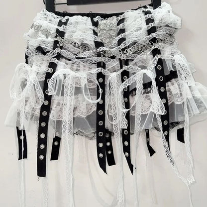 Lace tassels skull applique mini skirt  | Festival Outfits Women