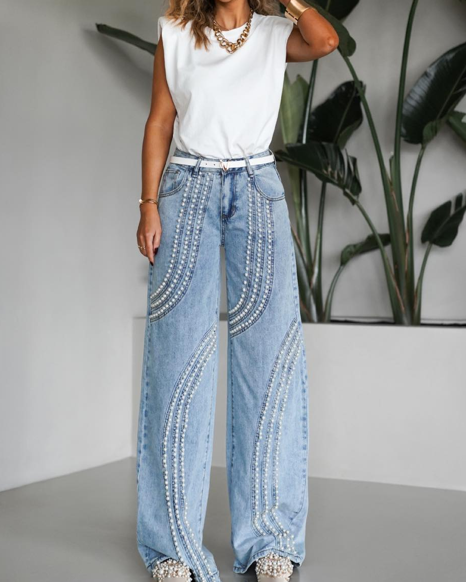 Ornament Trim Panelled Straight-Leg Jeans