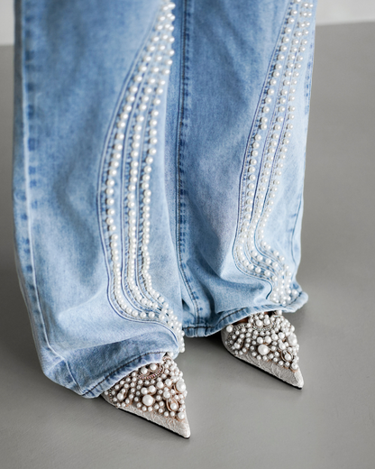 Ornament Trim Panelled Straight-Leg Jeans