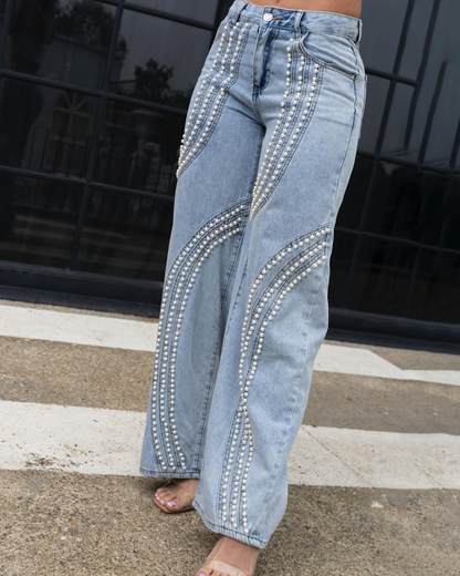 Ornament Trim Panelled Straight-Leg Jeans