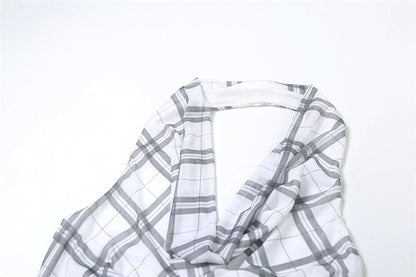 Halter cowl neck plaid backless top  | Festival Outfits Women