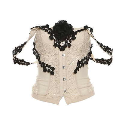 Off shoulder flower applique button top  | Festival Outfits Women