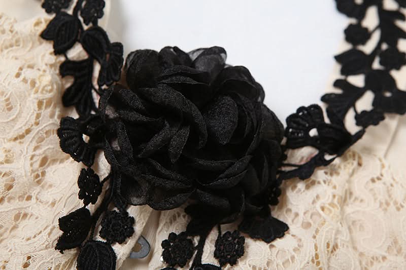 Off shoulder flower applique button top  | Festival Outfits Women