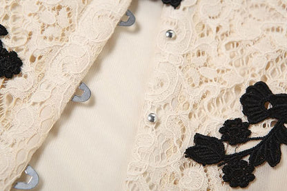 Off shoulder flower applique button top  | Festival Outfits Women