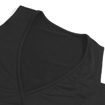 Long sleeve slit v neck off shoulder self tie crop top  | Festival Outfits Women