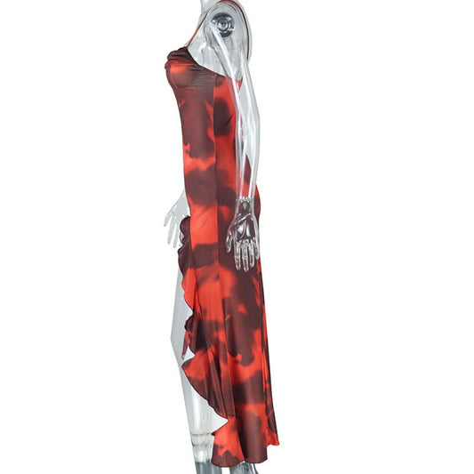 Ruffle contrast high slit cami maxi dress  | Festival Outfits Women