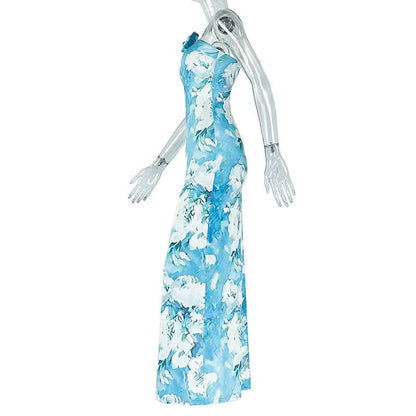Halter flower applique contrast maxi dress  | Festival Outfits Women