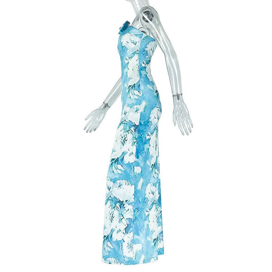 Halter flower applique contrast maxi dress  | Festival Outfits Women