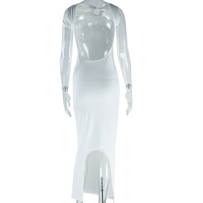 O ring ruched backless maxi dress  | Festival Outfits Women