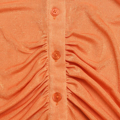 Turnover collar long sleeve ruched button crop top  | Festival Outfits Women