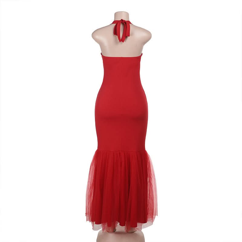 Halter self tie square neck ruched backless maxi dress  | Festival Outfits Women