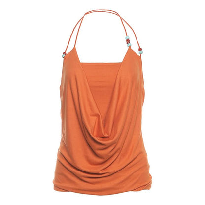 Halter beaded solid backless square neck top  | Festival Outfits Women