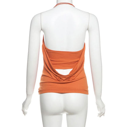 Halter beaded solid backless square neck top  | Festival Outfits Women