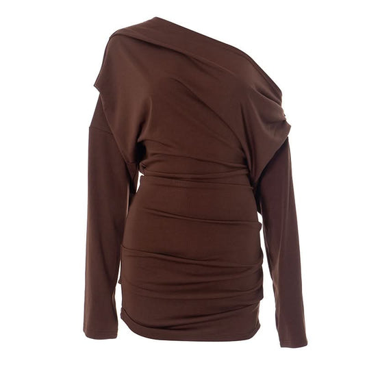 One shoulder long sleeve ruched mini dress  | Festival Outfits Women