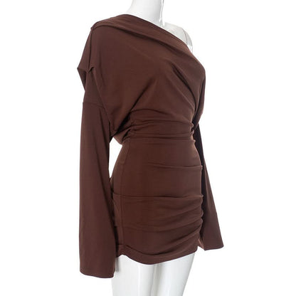 One shoulder long sleeve ruched mini dress  | Festival Outfits Women