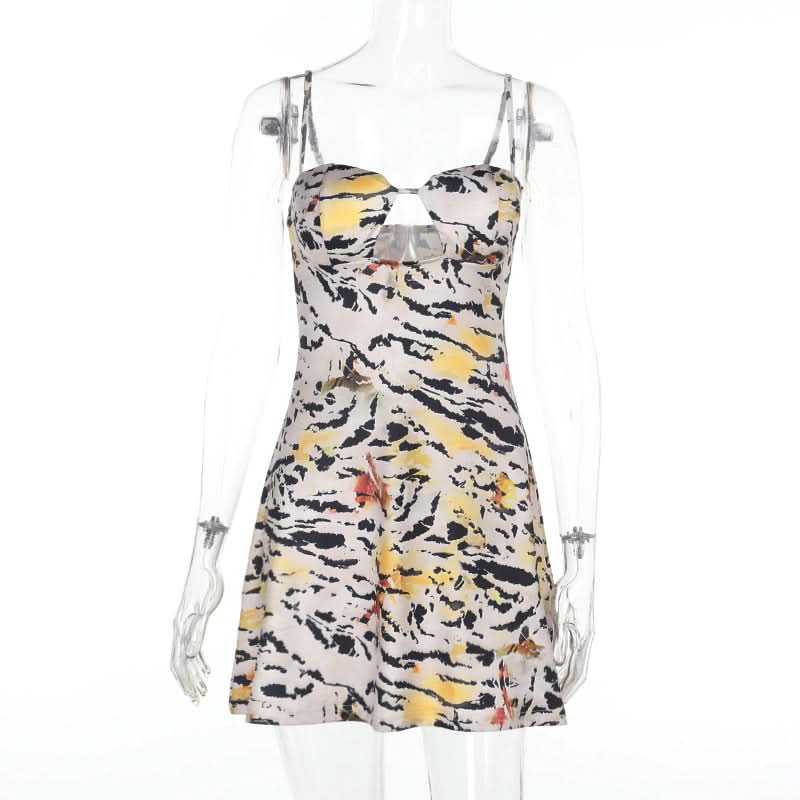 Tiger print hollow out cami cut out mini dress  | Festival Outfits Women