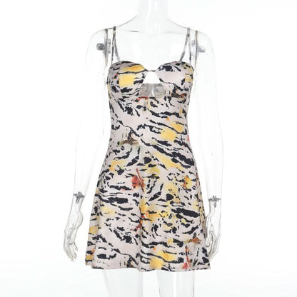 Tiger print hollow out cami cut out mini dress  | Festival Outfits Women