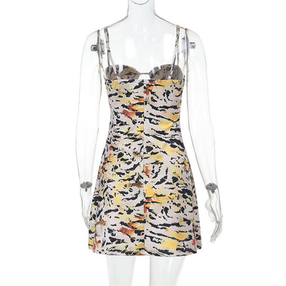 Tiger print hollow out cami cut out mini dress  | Festival Outfits Women