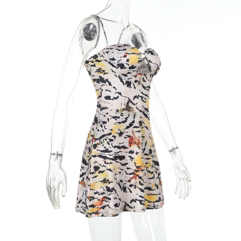 Tiger print hollow out cami cut out mini dress  | Festival Outfits Women