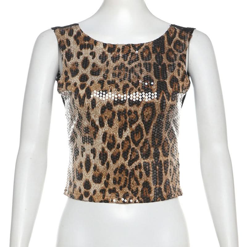 Glitter leopard print lace hem crewneck top  | Festival Outfits Women  | Cheetah Print Top