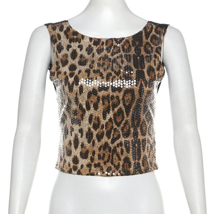 Glitter leopard print lace hem crewneck top  | Festival Outfits Women  | Cheetah Print Top