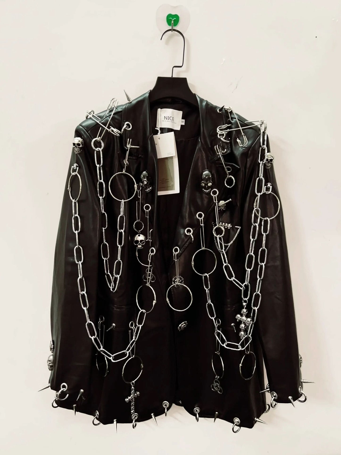 Long sleeve PU leather metal chain skull applique top  | Festival Outfits Women