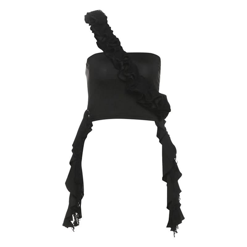 One shoulder irregular ruched ruffle top  | Festival Outfits Women