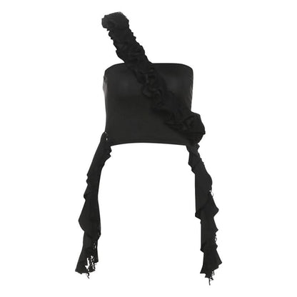 One shoulder irregular ruched ruffle top  | Festival Outfits Women