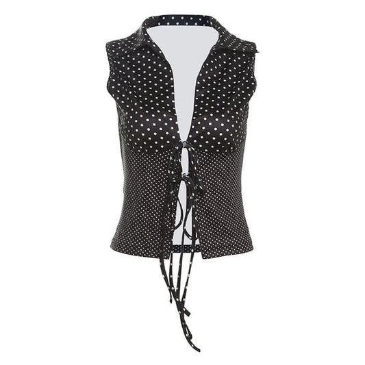 Self tie polka dot hollow out v neck cut out top  | Festival Outfits Women