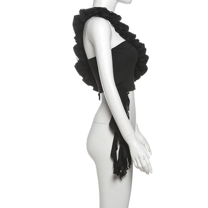 One shoulder irregular ruched ruffle top  | Festival Outfits Women
