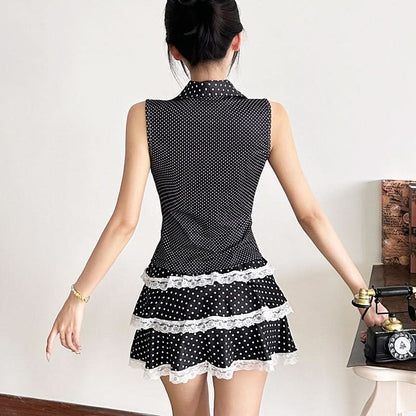Self tie polka dot hollow out v neck cut out top  | Festival Outfits Women