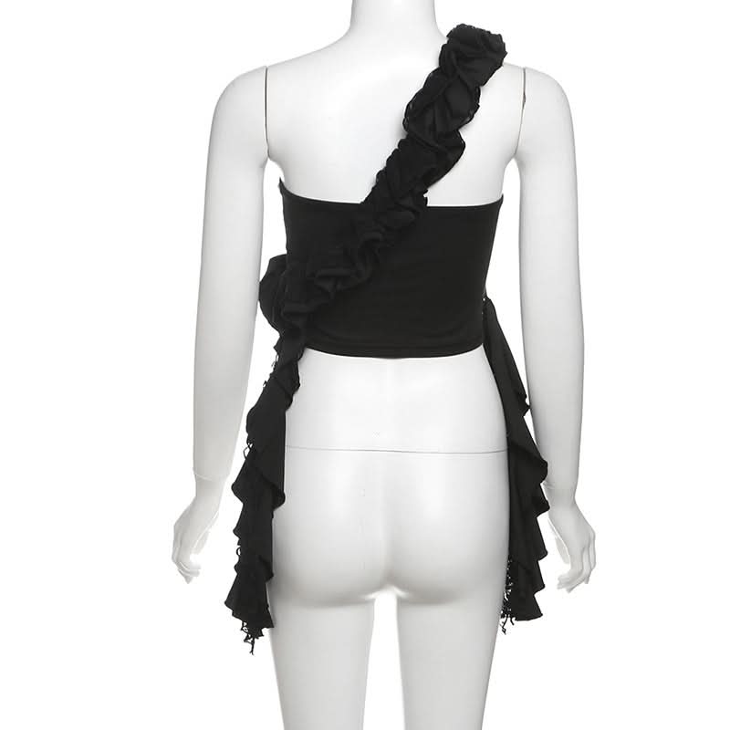One shoulder irregular ruched ruffle top  | Festival Outfits Women