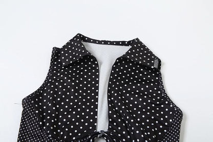 Self tie polka dot hollow out v neck cut out top  | Festival Outfits Women