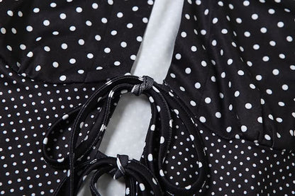 Self tie polka dot hollow out v neck cut out top  | Festival Outfits Women