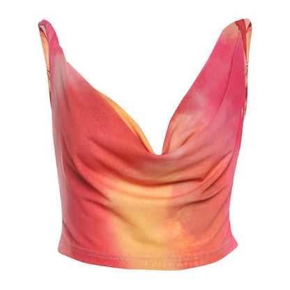 Cowl neck print contrast backless tank top  | Festival Outfits Women