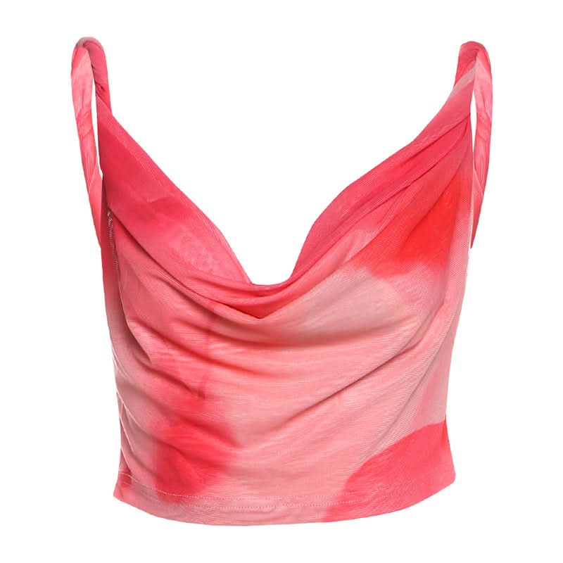 Cowl neck print contrast backless tank top  | Festival Outfits Women
