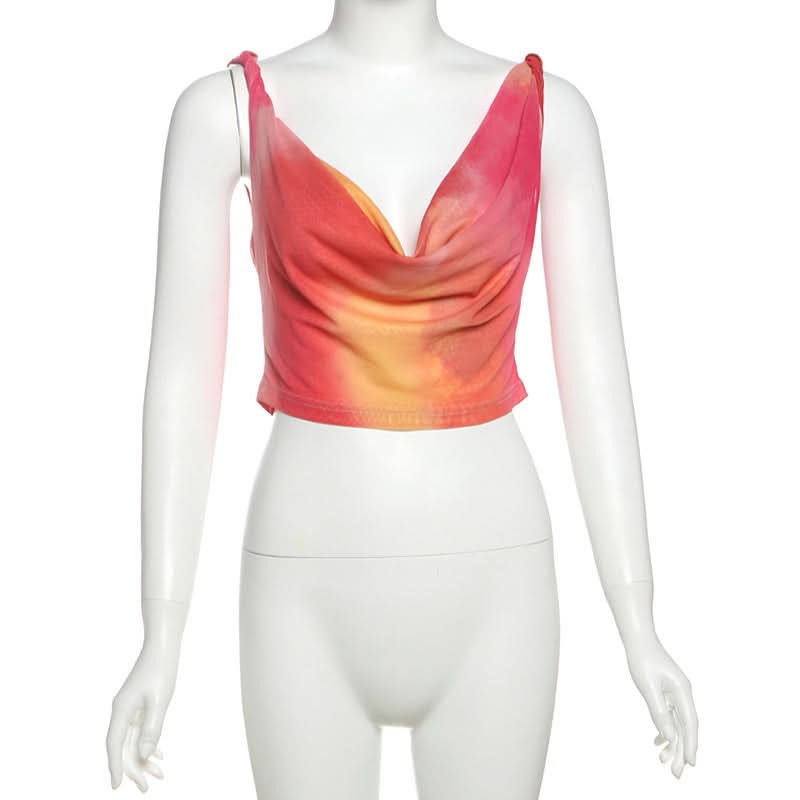 Cowl neck print contrast backless tank top  | Festival Outfits Women