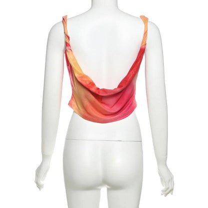 Cowl neck print contrast backless tank top  | Festival Outfits Women