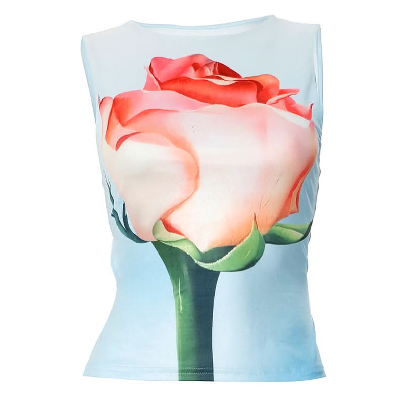 Self tie crewneck flower print contrast top  | Festival Outfits Women