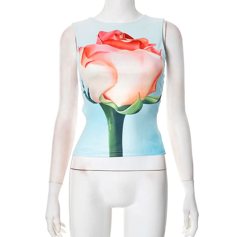 Self tie crewneck flower print contrast top  | Festival Outfits Women