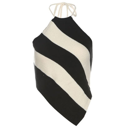Halter striped self tie backless top  | Festival Outfits Women