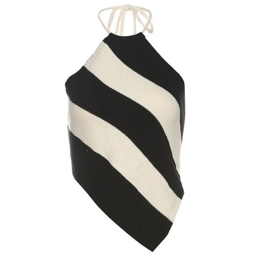 Halter striped self tie backless top  | Festival Outfits Women