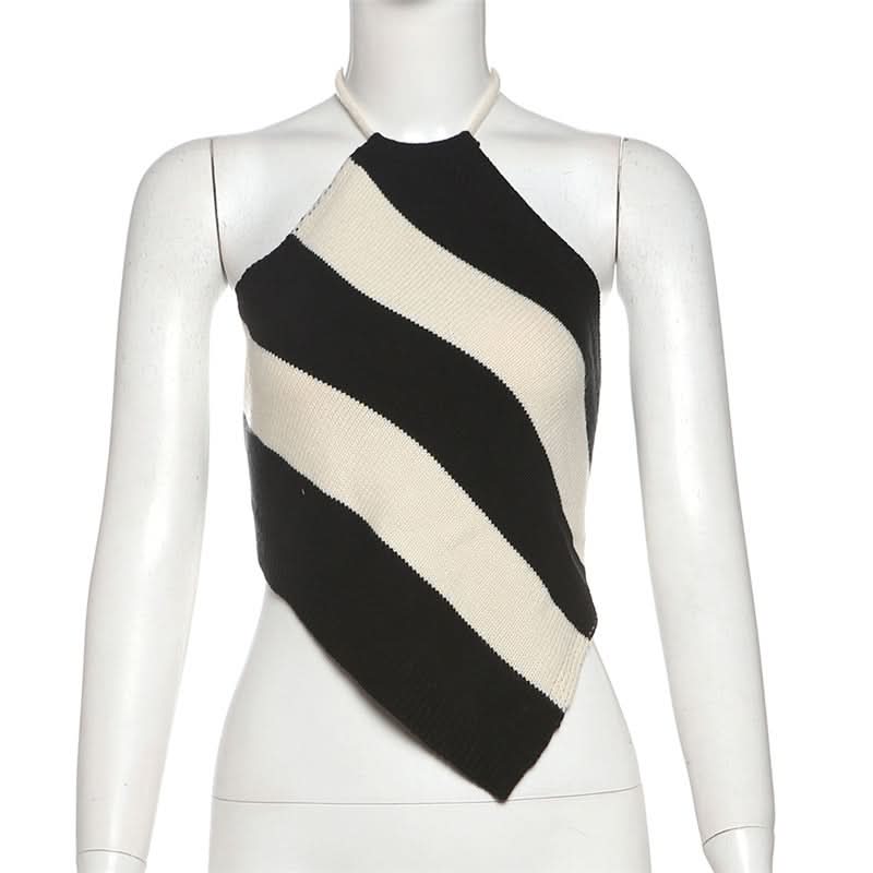 Halter striped self tie backless top  | Festival Outfits Women