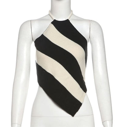 Halter striped self tie backless top  | Festival Outfits Women