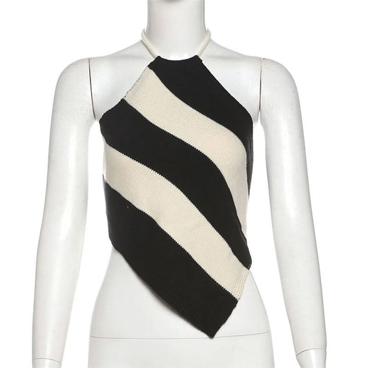 Halter striped self tie backless top  | Festival Outfits Women