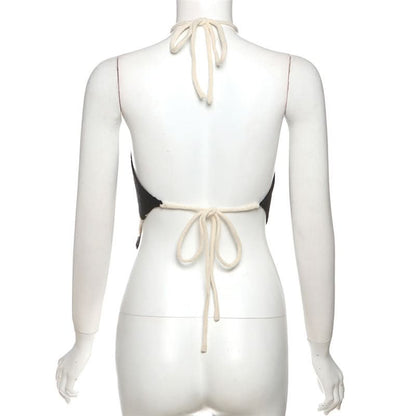Halter striped self tie backless top  | Festival Outfits Women