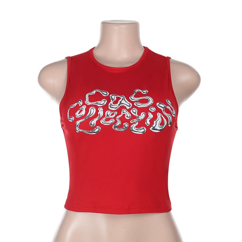 Crewneck letter pattern contrast crop top  | Festival Outfits Women