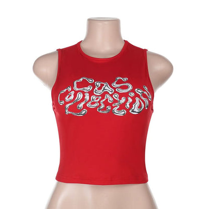 Crewneck letter pattern contrast crop top  | Festival Outfits Women